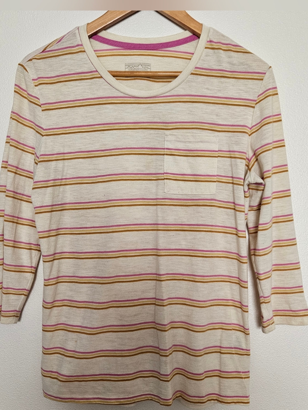 PATAGONIA 3/4 sleeve Lightweight Striped Organic Cotton Blend Top Medium